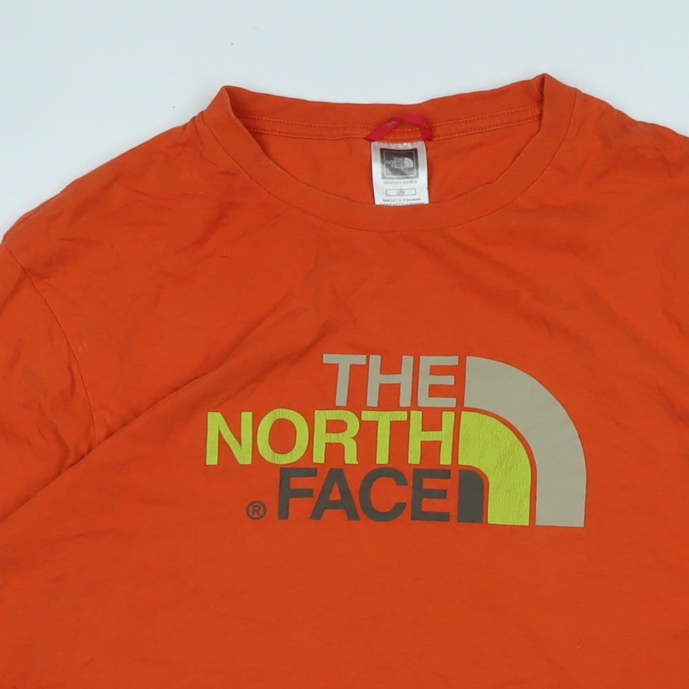 The North Face Mens Orange Cotton T-Shirt Size L Crew Neck - Logo -the North Face