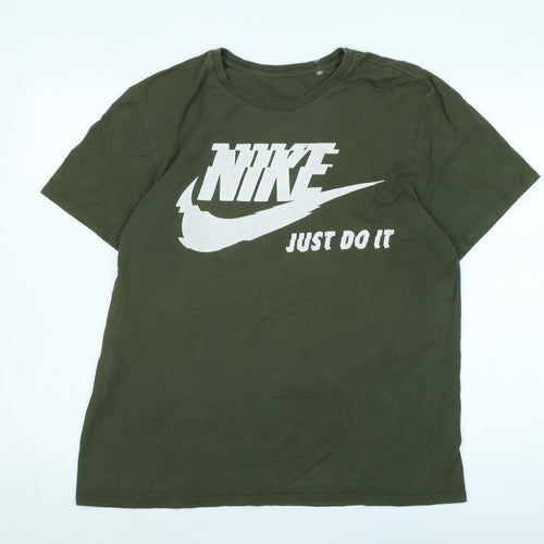 nike Mens Green Cotton T-Shirt Size XL Crew Neck - Logo -NIKE