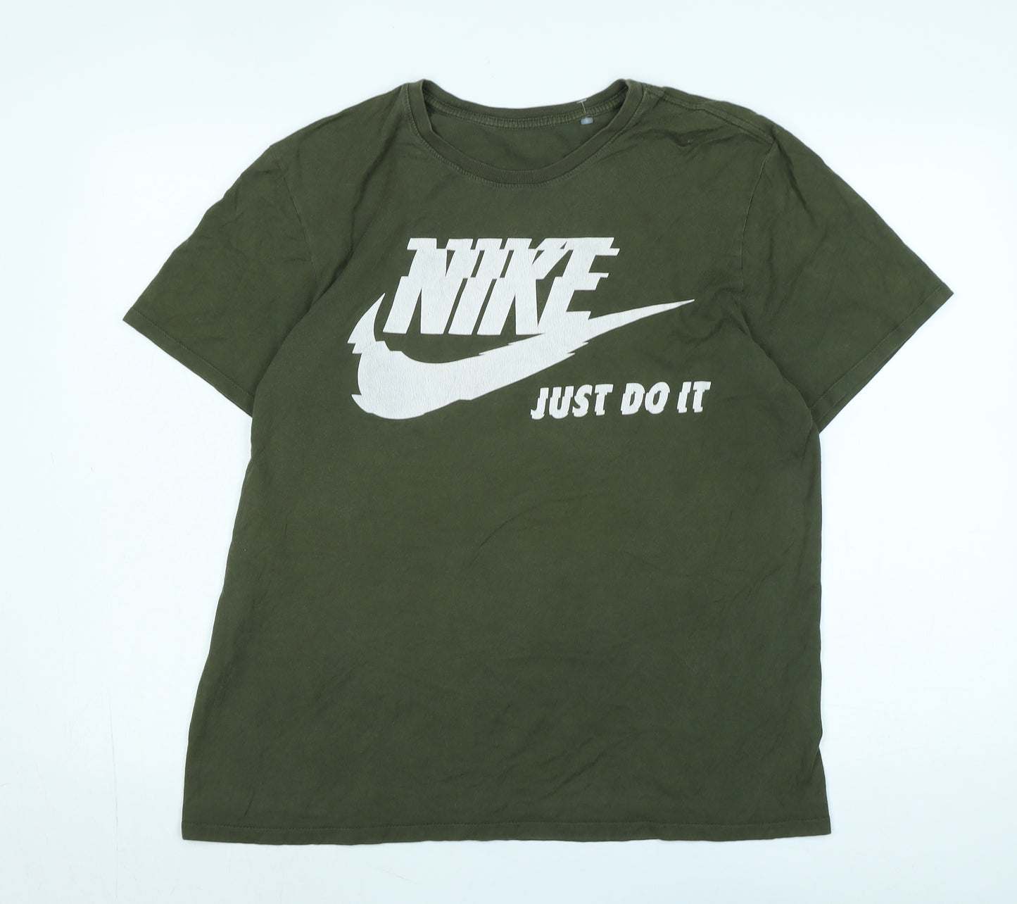 nike Mens Green Cotton T-Shirt Size XL Crew Neck - Logo -NIKE