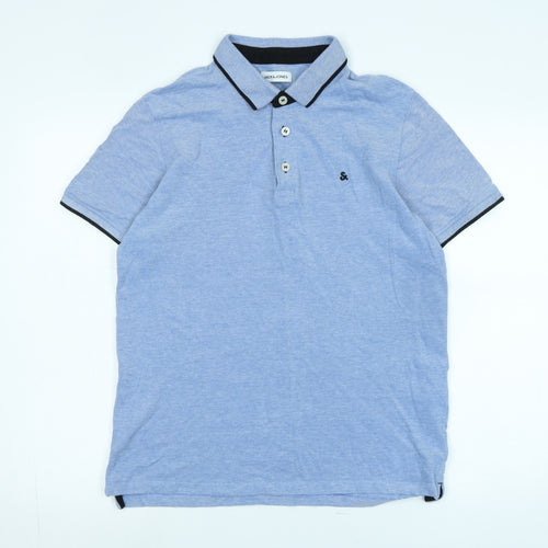 JACK & JONES Mens Blue Cotton Polo Size L Collared - Logo