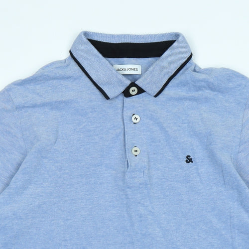 JACK & JONES Mens Blue Cotton Polo Size L Collared - Logo