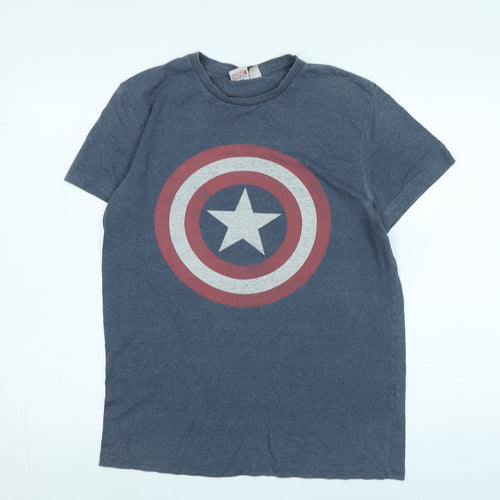 Marvel Mens Blue Cotton T-Shirt Size M Crew Neck - Logo