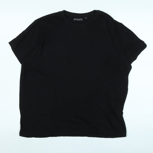 Brave Soul Mens Black Cotton T-Shirt Size M Crew Neck - Logo
