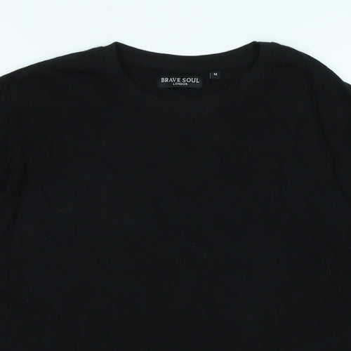 Brave Soul Mens Black Cotton T-Shirt Size M Crew Neck - Logo