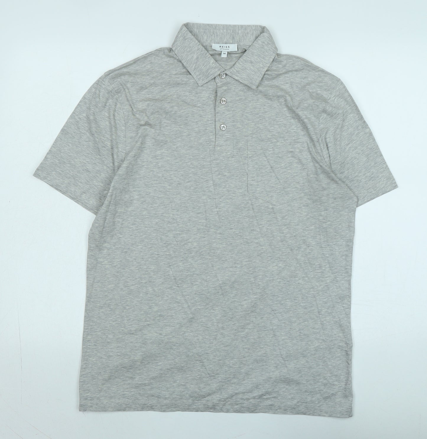 Reiss Mens Grey Cotton Polo Size M Collared - Logo