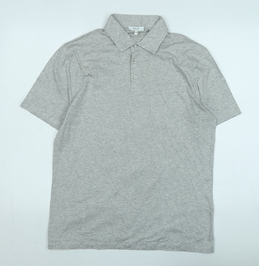 Reiss Mens Grey Cotton Polo Size M Collared - Logo