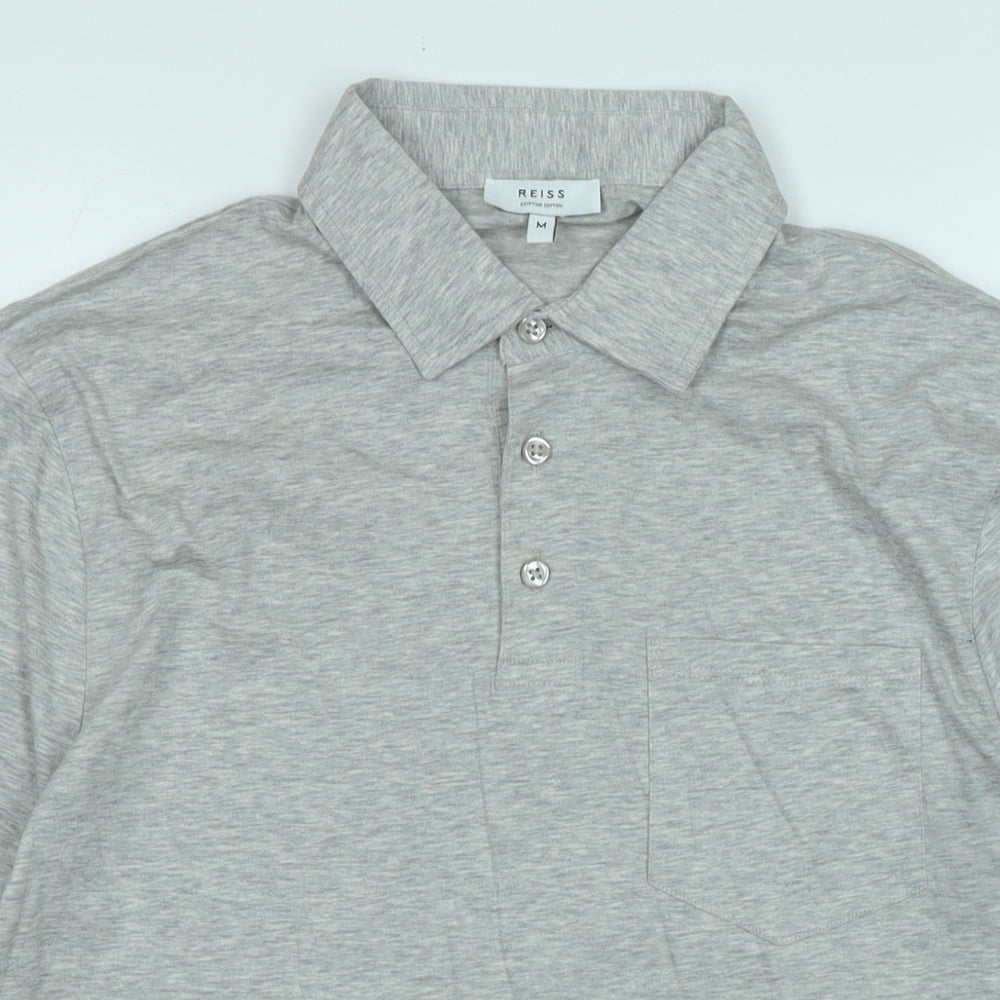 Reiss Mens Grey Cotton Polo Size M Collared - Logo