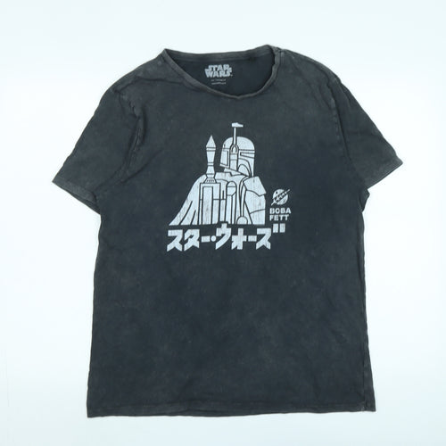 Star Wars Mens Grey Cotton T-Shirt Size M Crew Neck - Logo