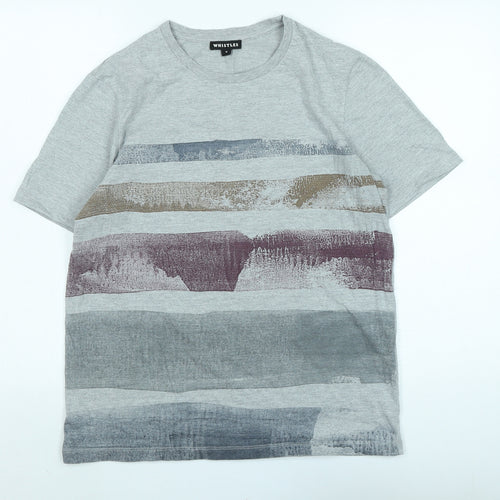 Whistles Mens Grey Cotton T-Shirt Size M Crew Neck - Logo
