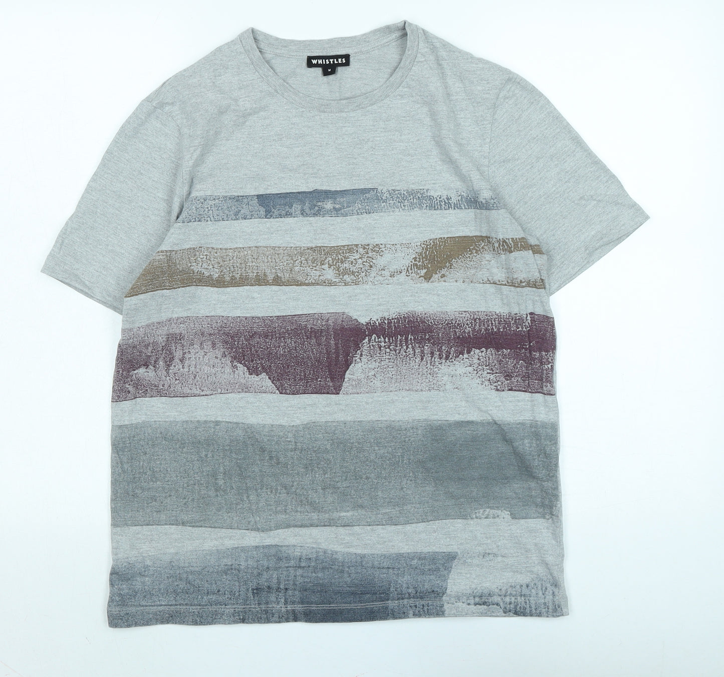 Whistles Mens Grey Cotton T-Shirt Size M Crew Neck - Logo
