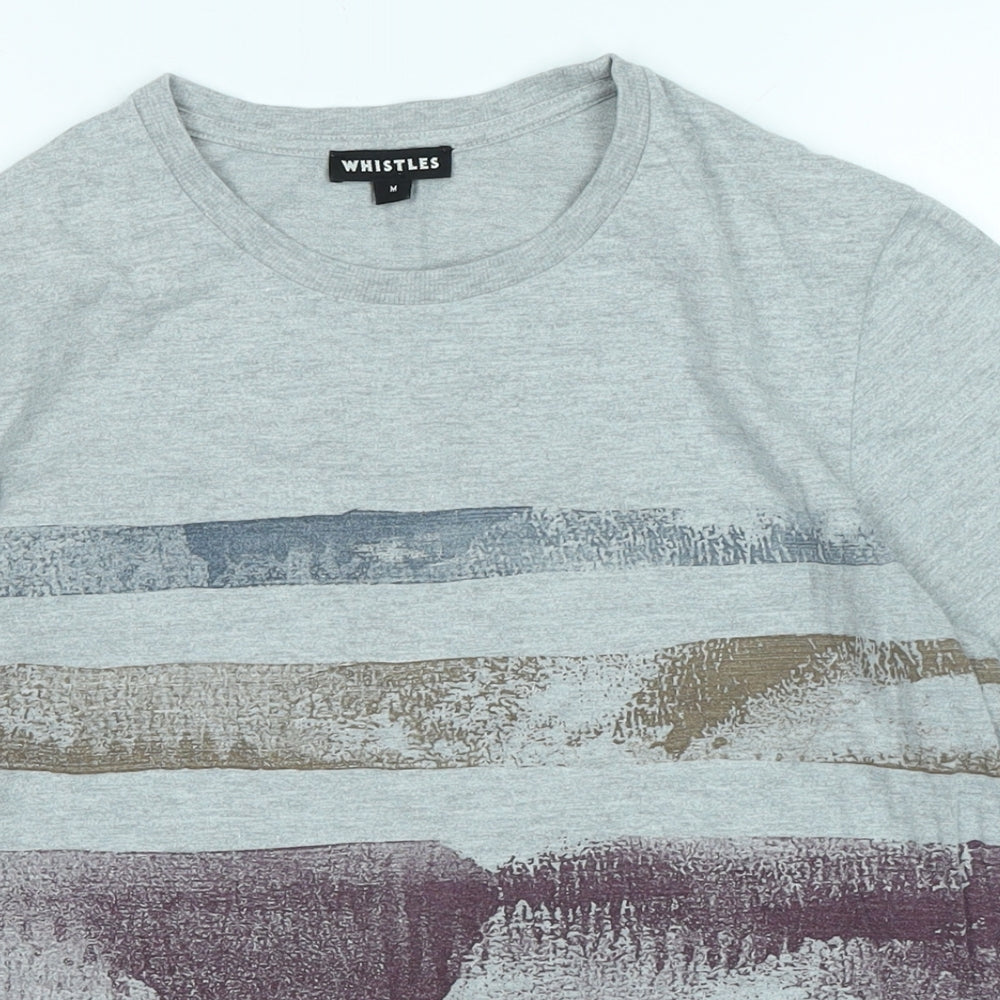 Whistles Mens Grey Cotton T-Shirt Size M Crew Neck - Logo