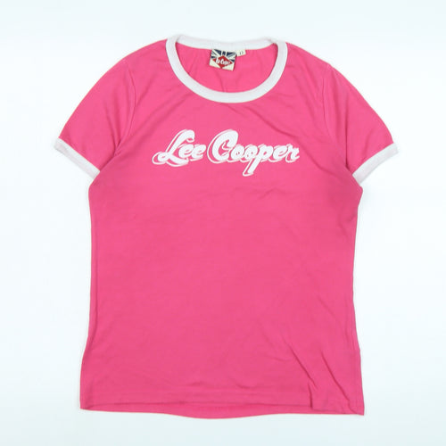 Lee Cooper Womens Pink Cotton Basic T-Shirt Size 12 Collared - Logo