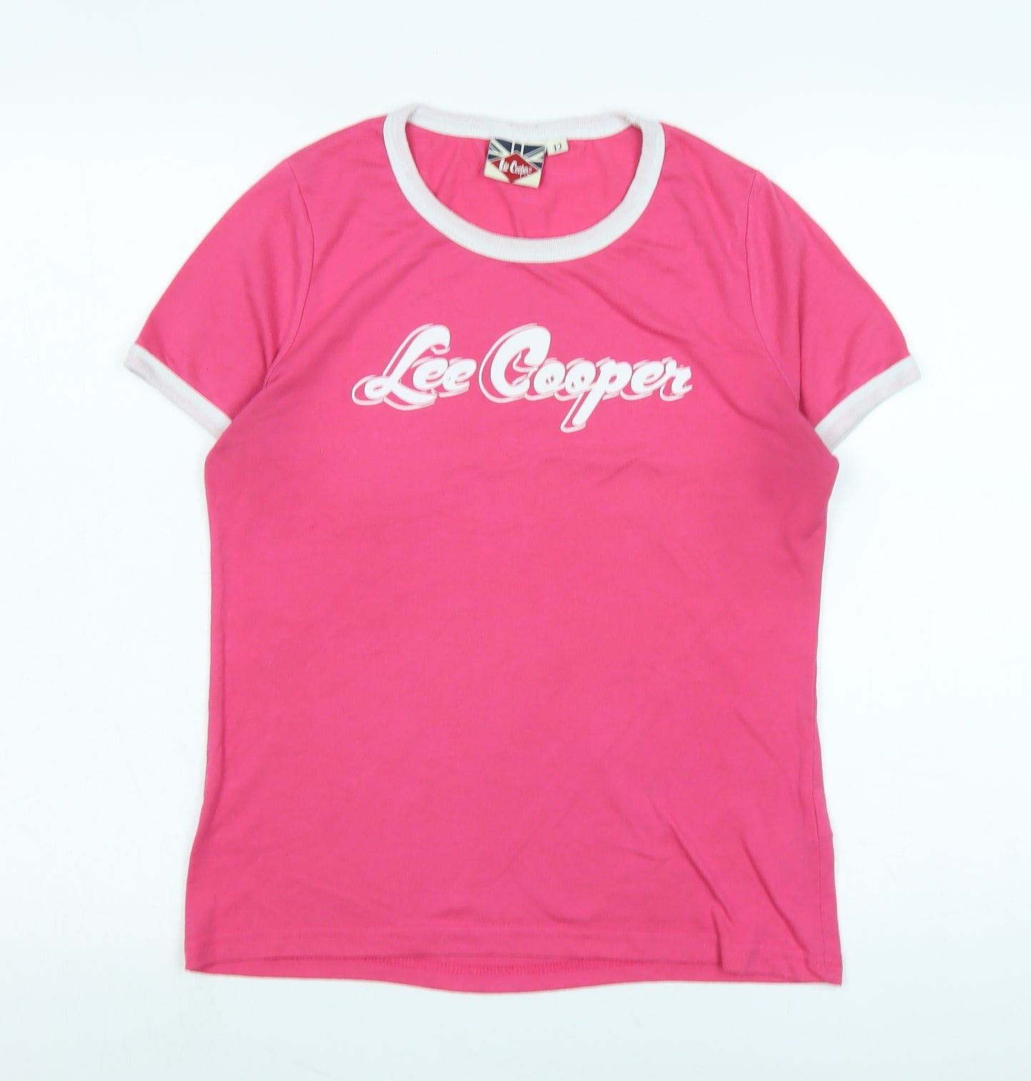 Lee Cooper Womens Pink Cotton Basic T-Shirt Size 12 Collared - Logo