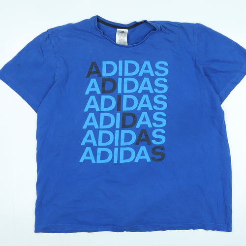 adidas Mens Blue Cotton T-Shirt Size XL Crew Neck - Logo