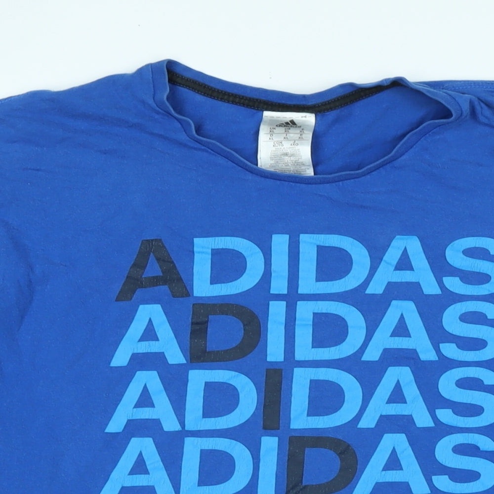 adidas Mens Blue Cotton T-Shirt Size XL Crew Neck - Logo