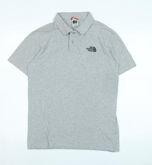 The North Face Womens Grey Cotton Basic Polo Size S Collared - Logo