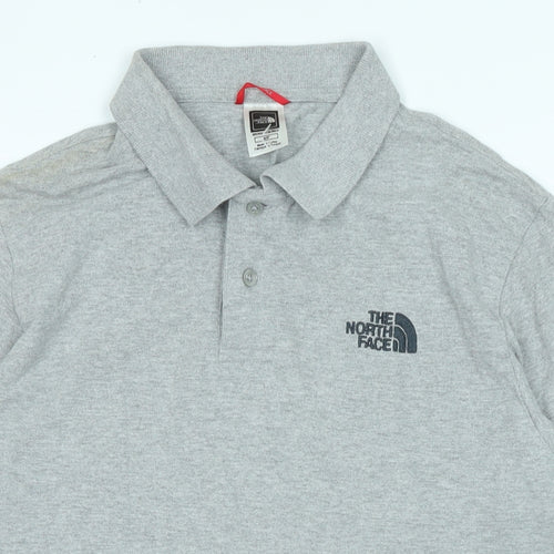 The North Face Womens Grey Cotton Basic Polo Size S Collared - Logo