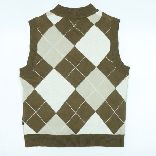 ONLY & SONS Mens Multicoloured V-Neck Argyle/Diamond Acrylic Vest Jumper Size S Sleeveless - Logo