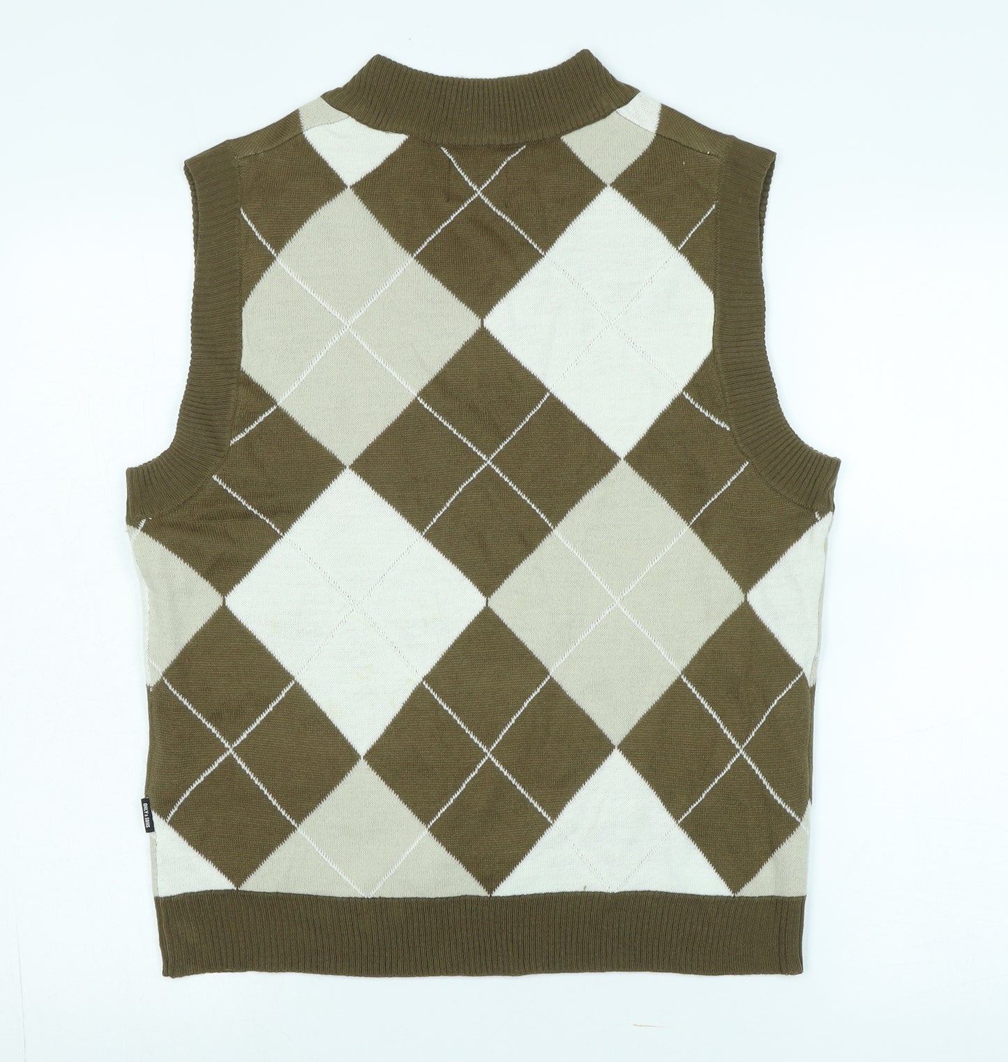 ONLY & SONS Mens Multicoloured V-Neck Argyle/Diamond Acrylic Vest Jumper Size S Sleeveless - Logo