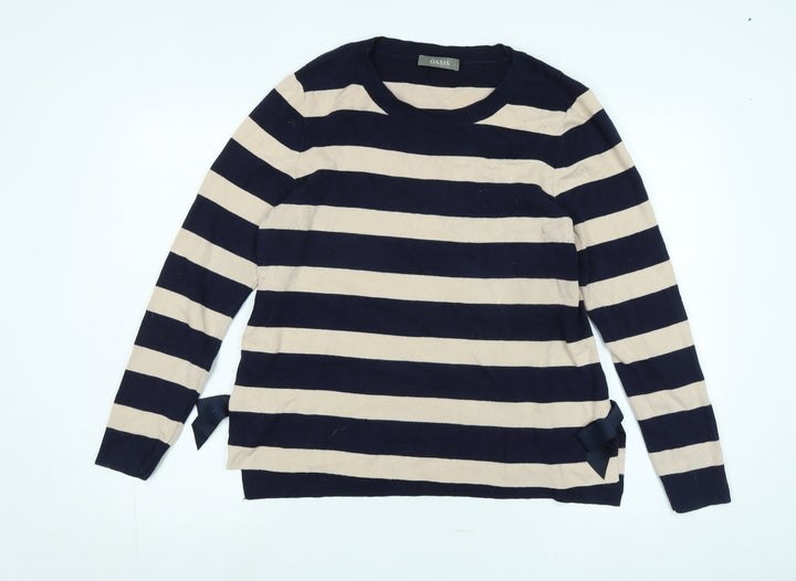 Oasis Womens Blue Scoop Neck Cotton Pullover Jumper Size L - Logo
