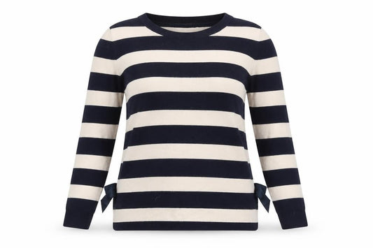 Front view of Oasis women’s blue scoop neck cotton jumper, size L, - logo