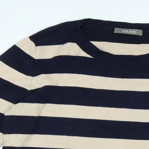 Oasis Womens Blue Scoop Neck Cotton Pullover Jumper Size L - Logo