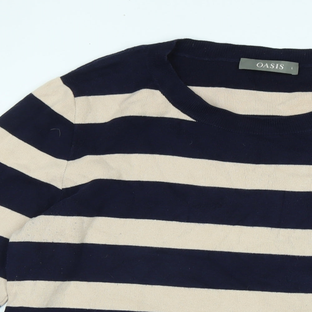 Oasis Womens Blue Scoop Neck Cotton Pullover Jumper Size L - Logo