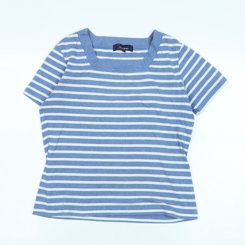 front de mer Womens Blue Cotton Basic T-Shirt Size XL Square Neck - Logo