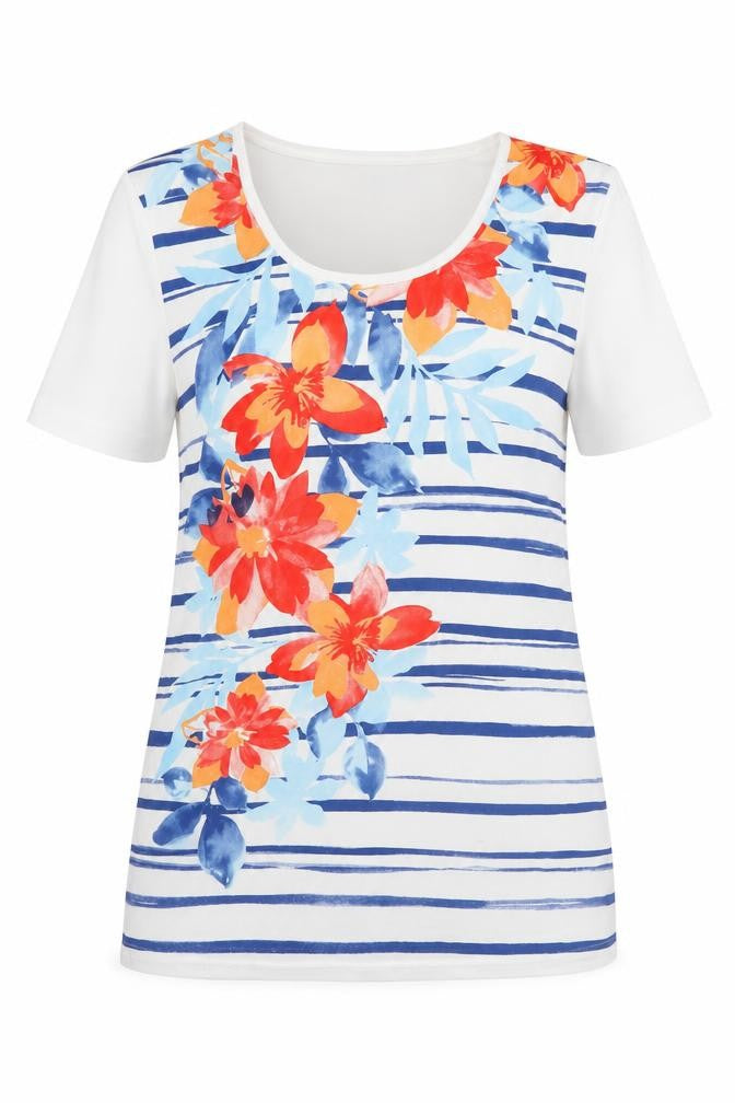 Front view of Dash women’s white cotton basic t-shirt, size UK 10, scoop neck - logo