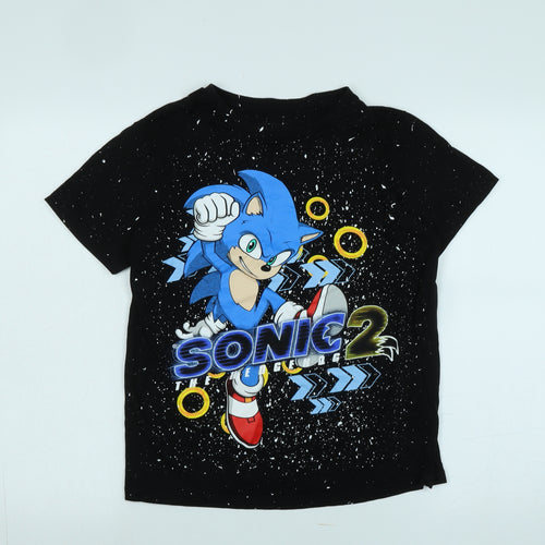Sonic 2 Boys Black Cotton Basic T-Shirt Size 12-13 Years Crew Neck - Logo - Sonic 2
