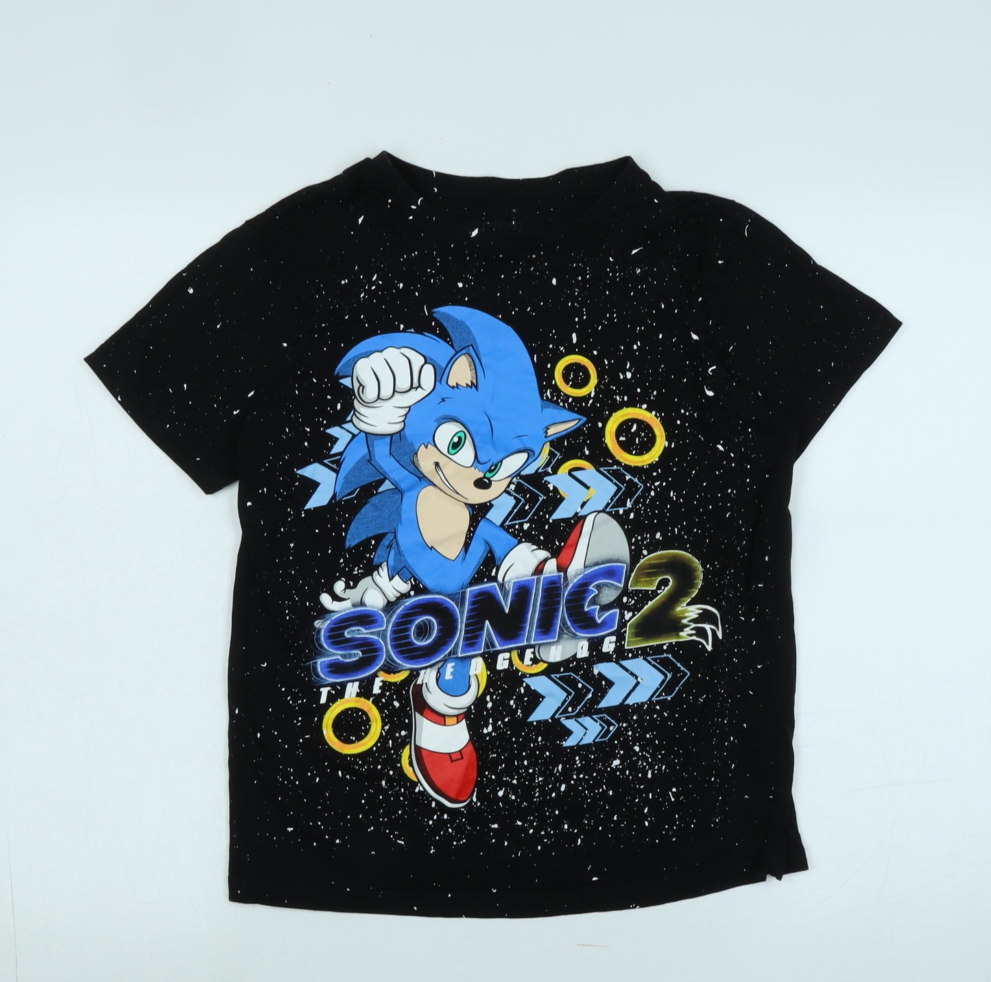 Sonic 2 Boys Black Cotton Basic T-Shirt Size 12-13 Years Crew Neck - Logo - Sonic 2