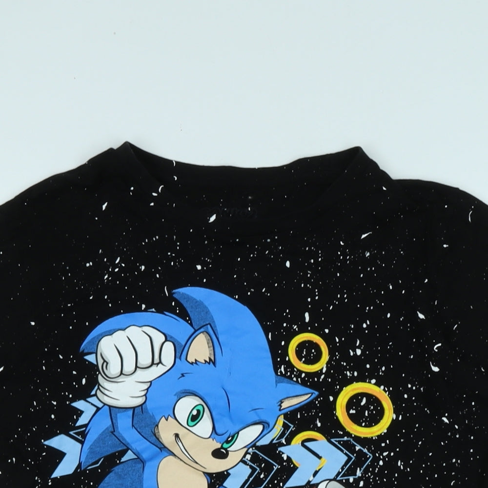 Sonic 2 Boys Black Cotton Basic T-Shirt Size 12-13 Years Crew Neck - Logo - Sonic 2