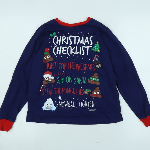 Emoji Boys Blue Cotton Jersey T-Shirt Size 12 Years Crew Neck - Logo - Christmas Checklist