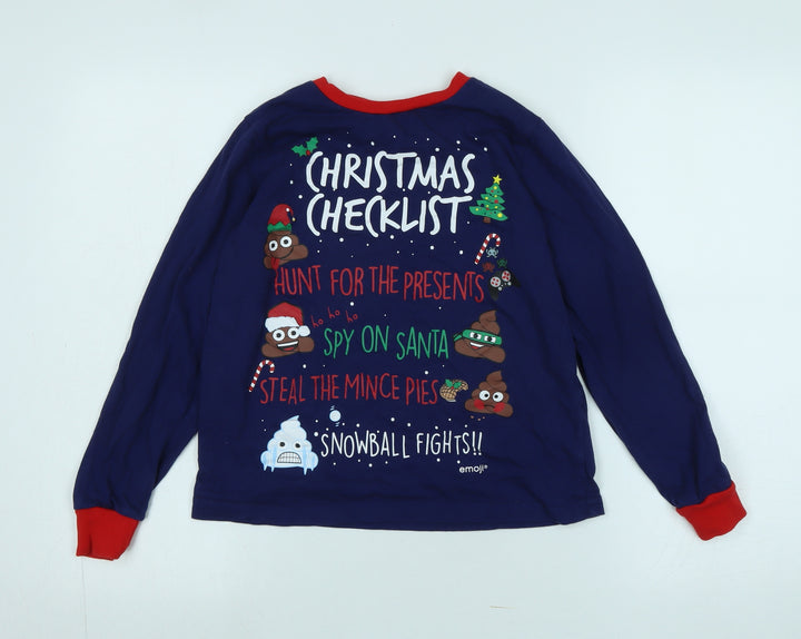 Emoji Boys Blue Cotton Jersey T-Shirt Size 12 Years Crew Neck - Logo - Christmas Checklist