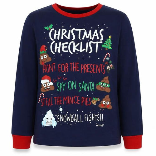 Emoji Boys Blue Cotton Jersey T-Shirt Size 12 Years Crew Neck - Logo - Christmas Checklist