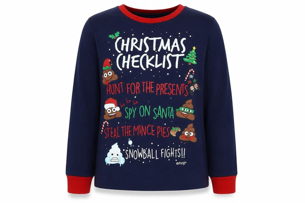 Emoji Boys Blue Cotton Jersey T-Shirt Size 12 Years Crew Neck - Logo - Christmas Checklist