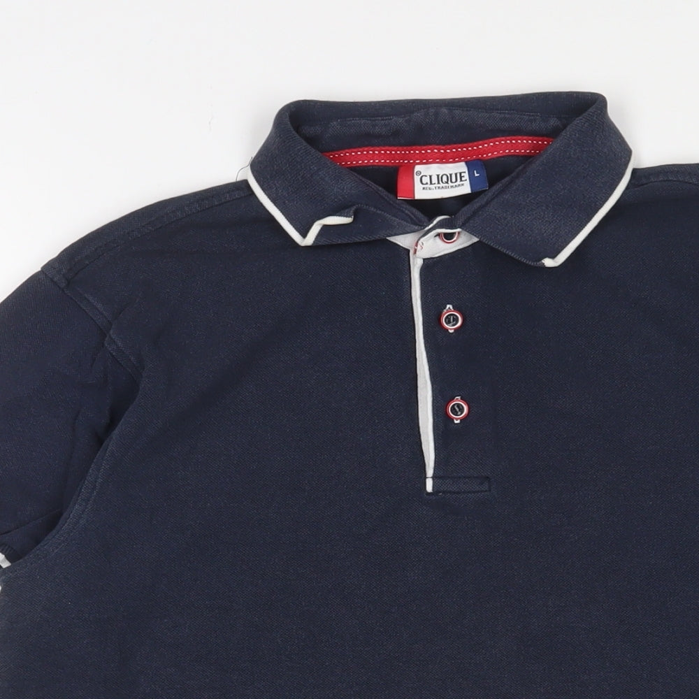 Clique Mens Blue Cotton Polo Size L Collared Button