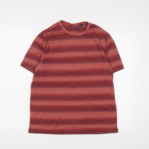Perry Ellis Mens Multicoloured Striped Cotton T-Shirt Size M Crew Neck