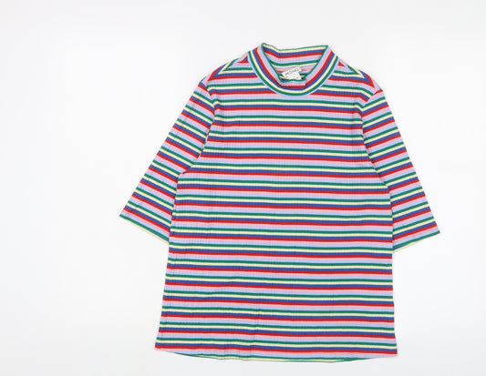 Monki Womens Multicoloured Striped Cotton Basic T-Shirt Size L Round Neck