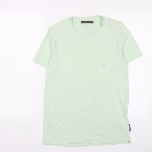French Connection Mens Green Cotton T-Shirt Size S Crew Neck - Logo, Embroidered