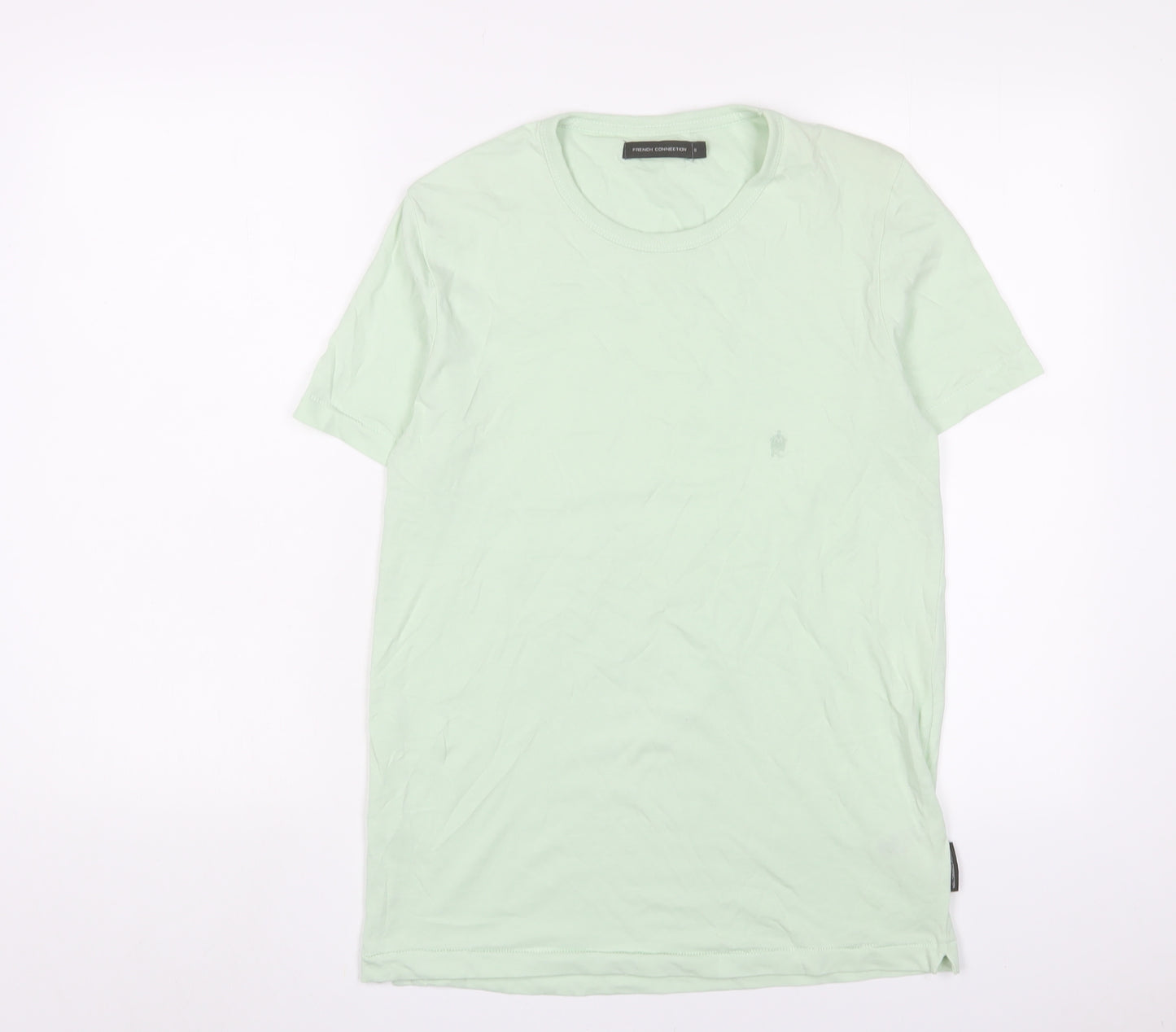 French Connection Mens Green Cotton T-Shirt Size S Crew Neck - Logo, Embroidered