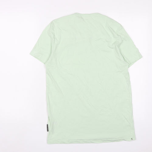 French Connection Mens Green Cotton T-Shirt Size S Crew Neck - Logo, Embroidered