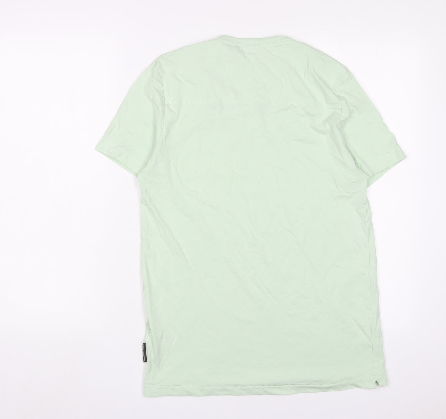 French Connection Mens Green Cotton T-Shirt Size S Crew Neck - Logo, Embroidered