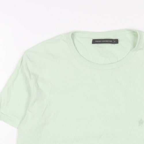 French Connection Mens Green Cotton T-Shirt Size S Crew Neck - Logo, Embroidered