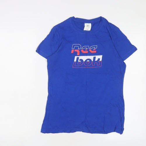 Reebok Womens Blue Cotton Basic T-Shirt Size 12 Crew Neck - Logo