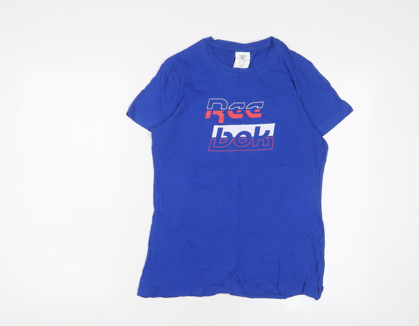 Reebok Womens Blue Cotton Basic T-Shirt Size 12 Crew Neck - Logo