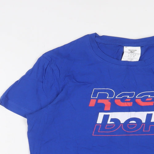 Reebok Womens Blue Cotton Basic T-Shirt Size 12 Crew Neck - Logo