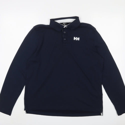 Helly Hansen Mens Blue Polyester Polo Size L Collared Button - Logo, Embroidered