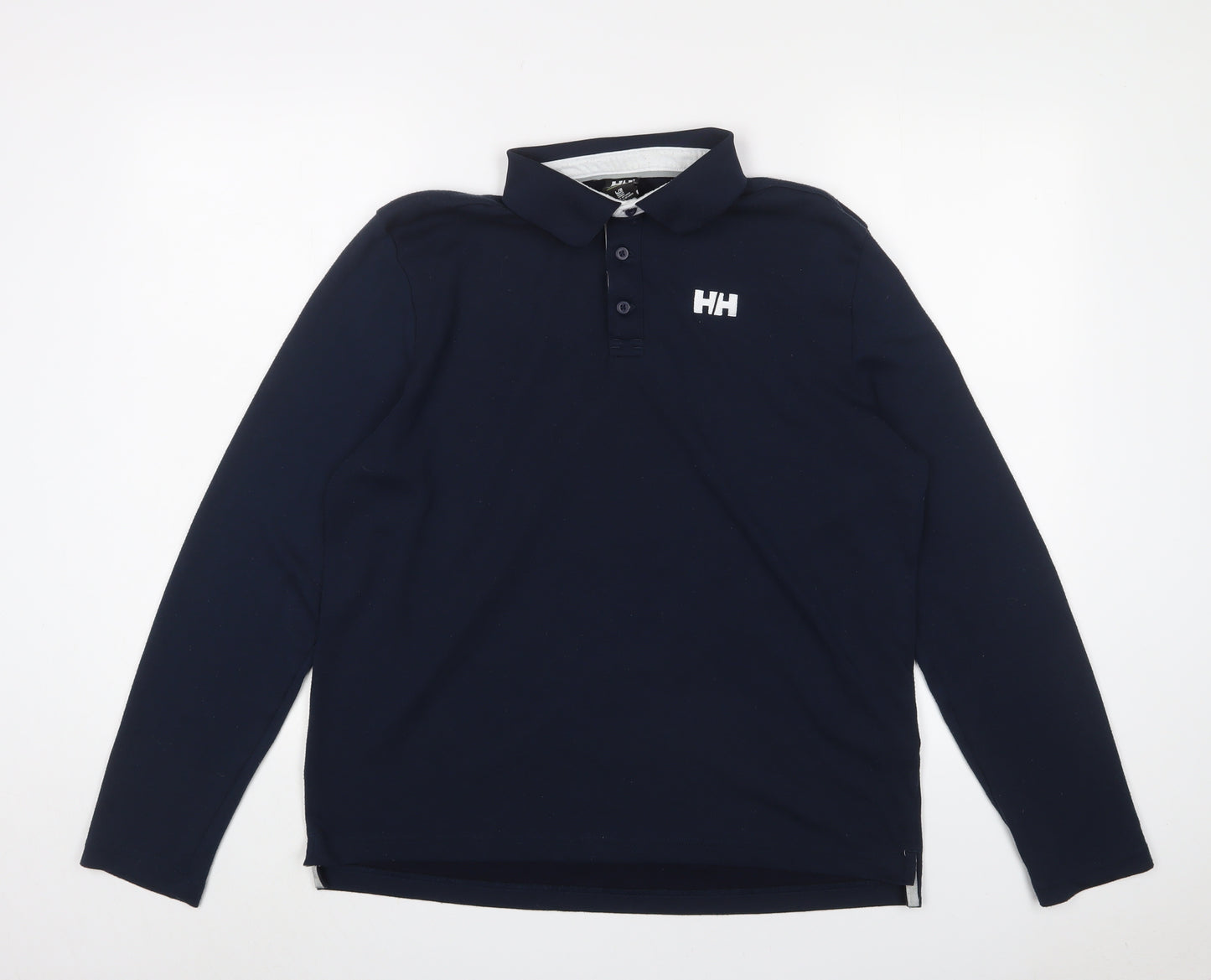 Helly Hansen Mens Blue Polyester Polo Size L Collared Button - Logo, Embroidered