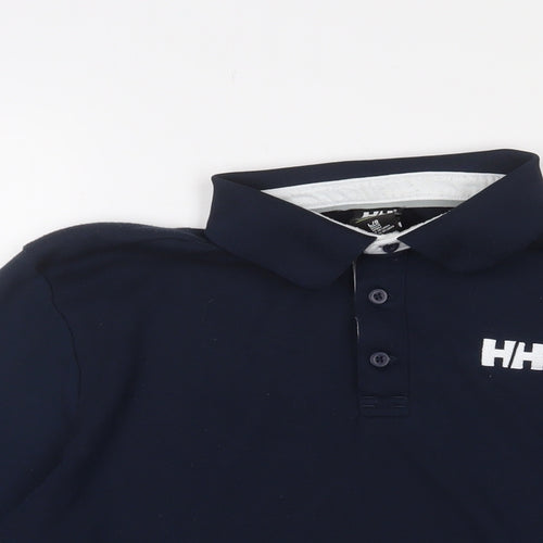 Helly Hansen Mens Blue Polyester Polo Size L Collared Button - Logo, Embroidered